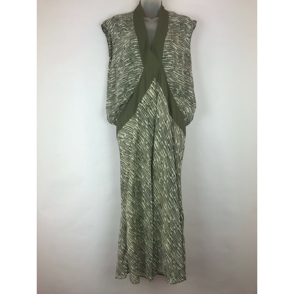 Obus Dress Womens 3 US 8‎ Green Stripe Drop Waist V-Neck Maxi Cap Sleeve